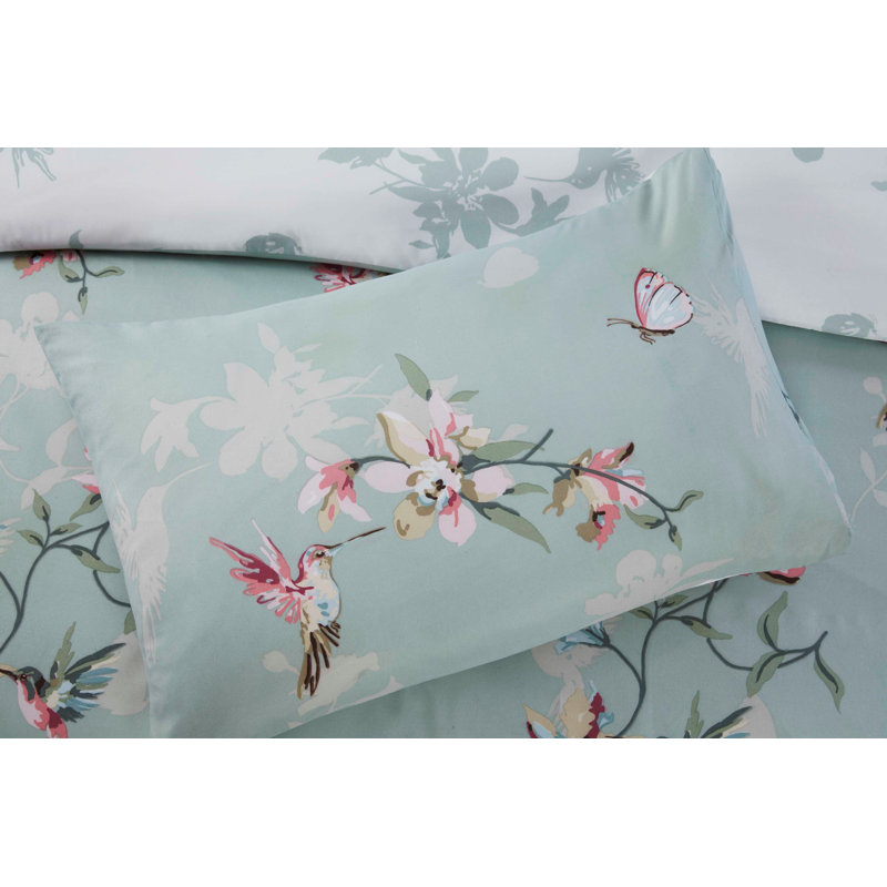 Dupre Microfiber / Polyester Floral Duvet Cover with Pillowcases, Green, King Duvet Cover + 2 Standard Pillowcase