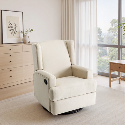 Upholstered Classic Wing Back Manual Handle Swivel Rock Glider Recliner