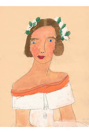 Lady avec fleurs dans les cheveux-impression, H 30 po x l 20 po