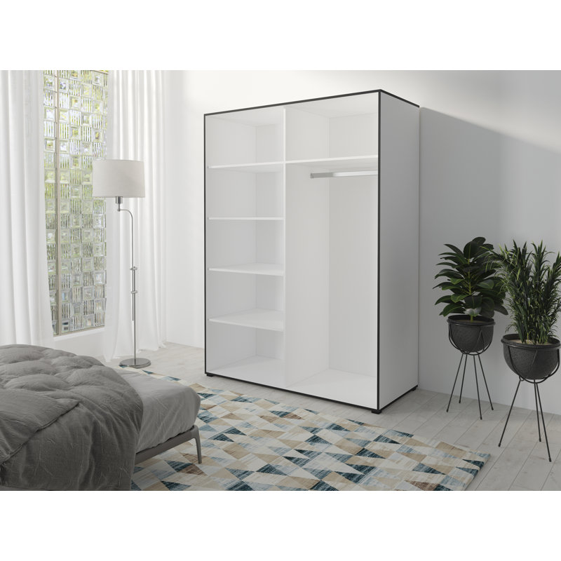 Janaja 2 Door Manufactured Wood Wardrobe, White/Black, 206cm H x 120cm W x 65cm D