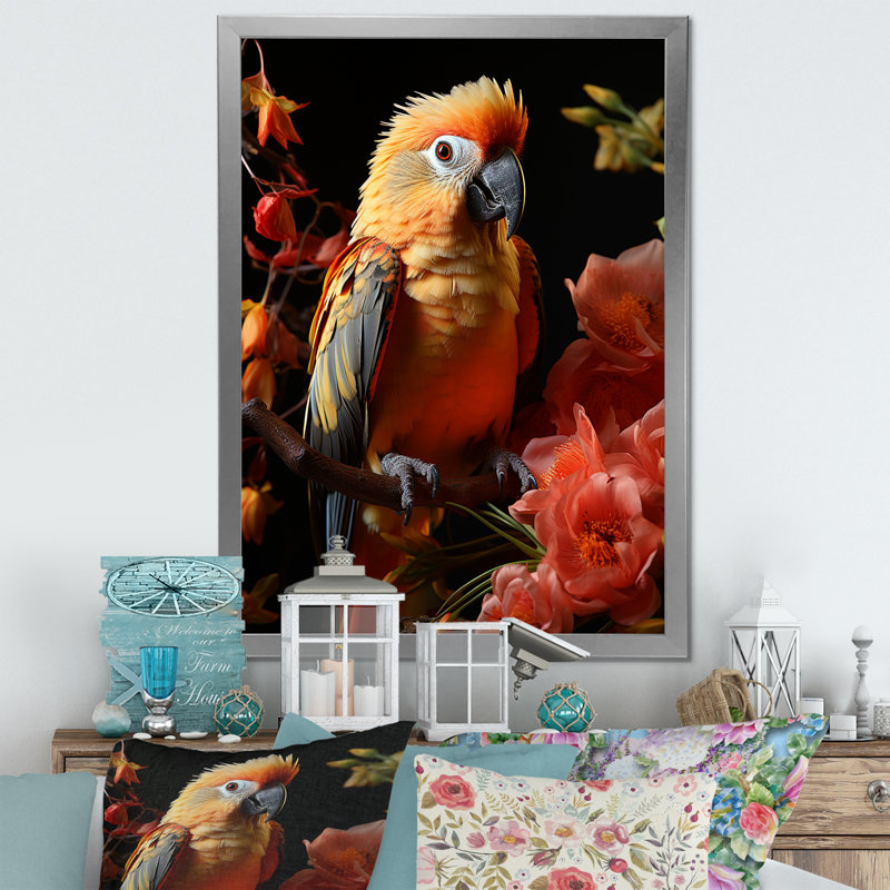 Perroquets, sérénade tropicale sur toile, Cadre photo argenté, H 40 po x l 30 po x P 1,5 po
