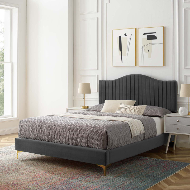 Modway Juniper Channel Tufted Performance Velvet Platform Bed, Twin, White