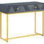 Console en gris pour le salon - rangement à deux tiroirs, style épuré moderne avec base en métal doré audacieux et tiroirs à rayures diagonales, rayures géométriques d'apparence captivante-704736349
