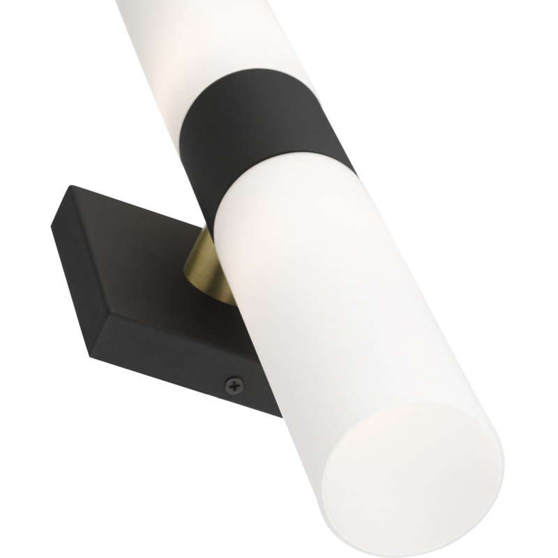 Barre d'éclairage de salle de bain à 2 lumières à intensité variable Cailum, Noir texturé / Laiton antique