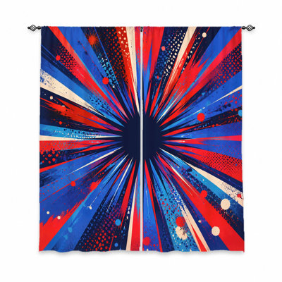 2 pièces de rideaux à éclats abstraits, tissu filtrant la lumière, motif éclatant rouge bleu blanc, parasol et protection de la vie privée, conception à passe-tringle, convient au salon, à la chambre à coucher et à la décoration pour enfants