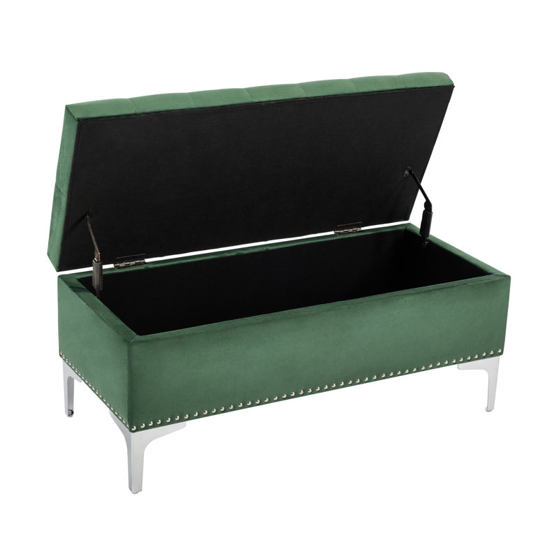 Banc de rangement avec repose-pieds en velours Spearman, Vert