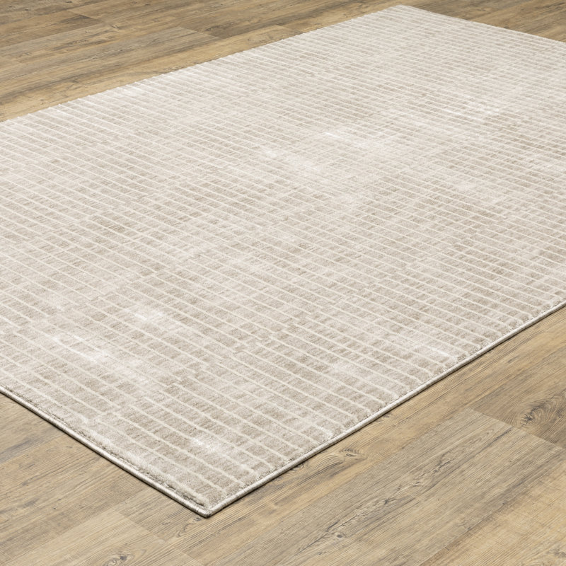 Orion Modern Geometric Lines Beige/Tan Area Rug, Rectangle 3'3" x 5'