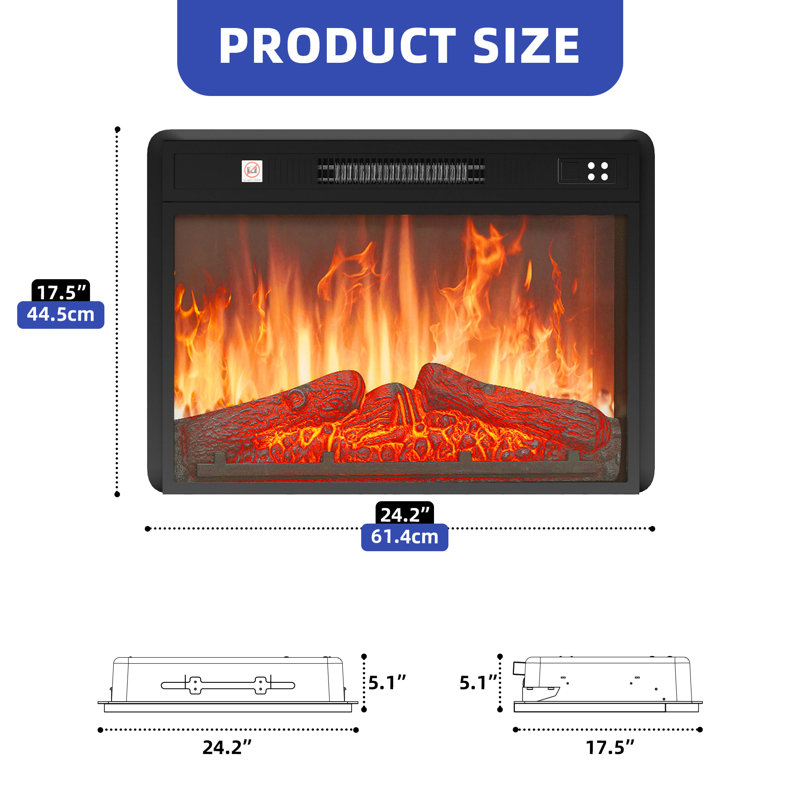  24" Recessed Electric indoor Fireplace With Adjustable Temperature