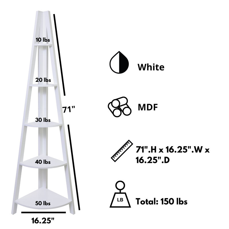 Lebanon 5 Piece Triangle Corner Shelf, Matte White