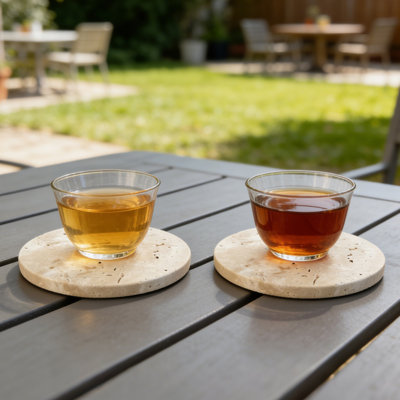 Ensemble de 4 sous-verres en marbre de travertin naturel de 4 pouces avec envers en liège, protecteurs de table en pierre antidérapants pour bar à domicile