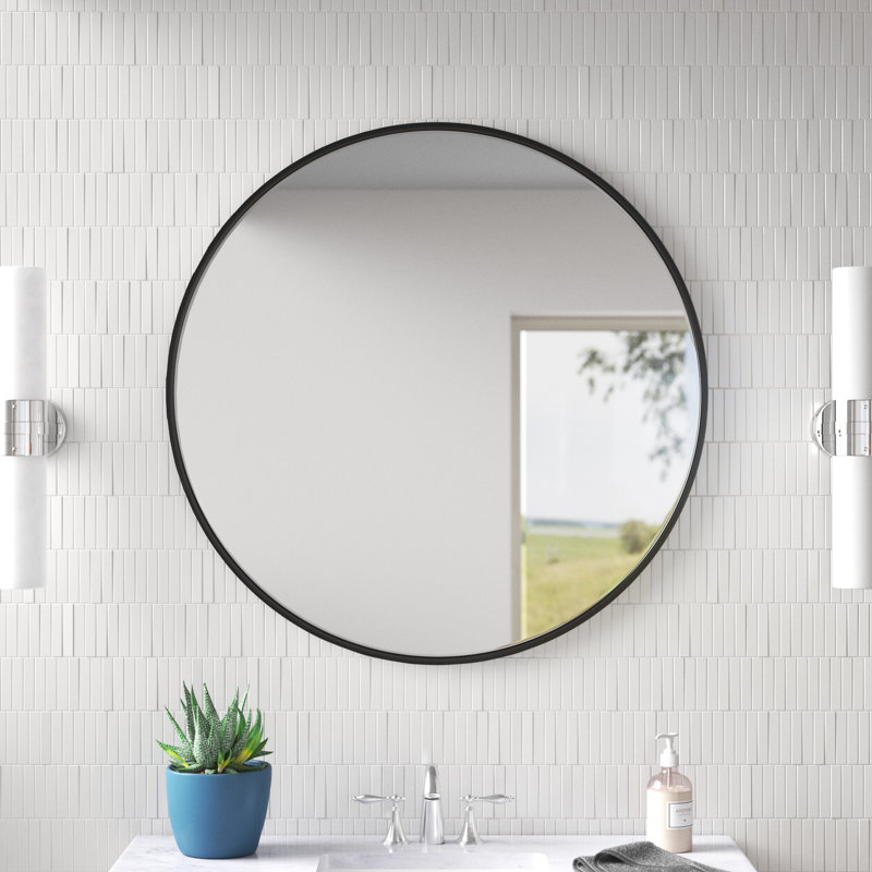 Aloysius Metal Flat Wall Mirror, 36" H x 36" W, Black, 1