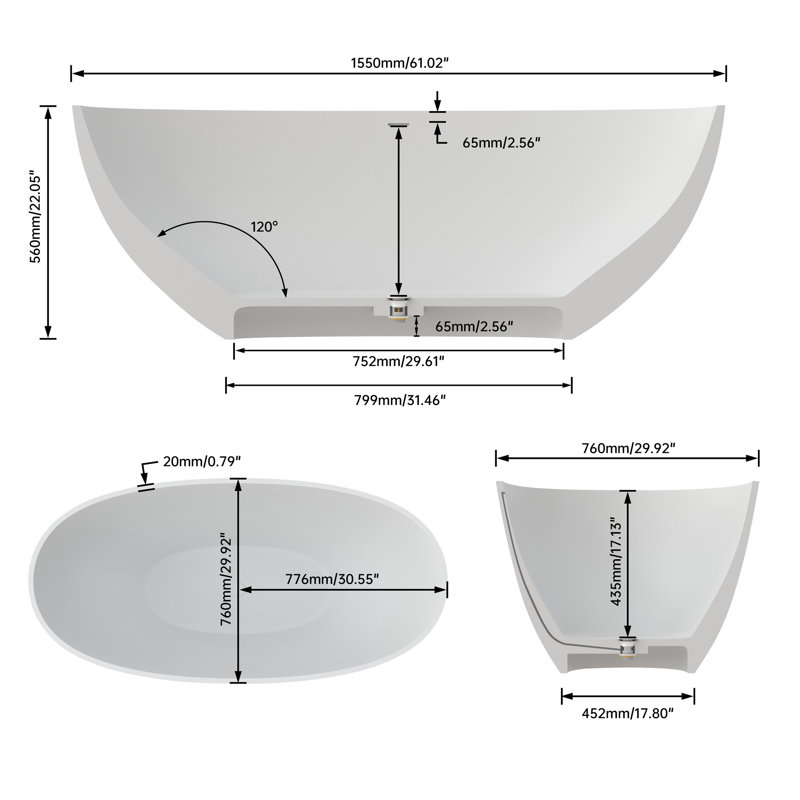 Baignoire de trempage profonde de 61 po de surface solide, couleur blanc mat élégant, contour, isolation avancée, trempage de surface ultra-confortable de 61 po, avec caractéristique de style, composite, facile à entretenir