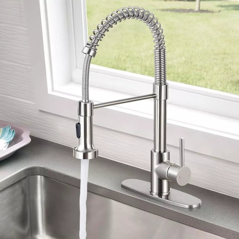 Robinet de cuisine en nickel brossé avec douchette rétractable en acier inoxydable, Brushed Nickel