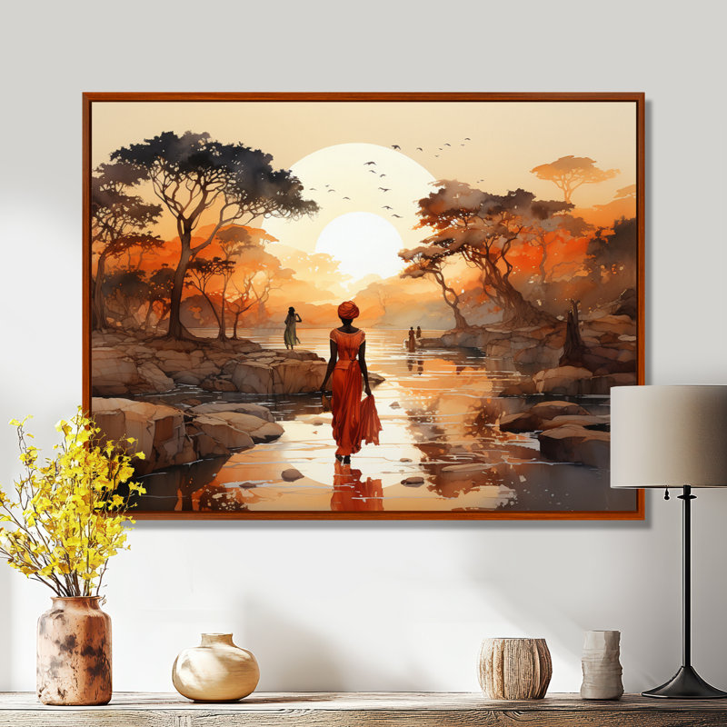 «African Journey Landscape», reproduction d'art sur toile, art africain, H 24 po x l 32 po, Reproduction avec cadre flottant