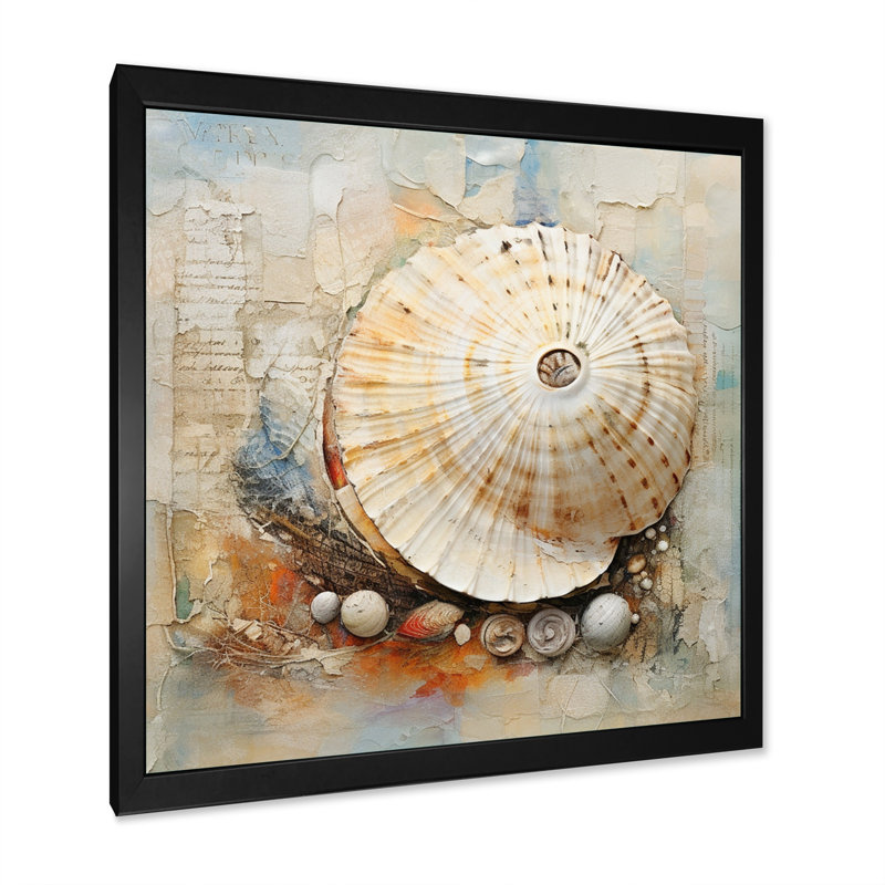 Abstract Seashell Treasures I - Animals Wall Decor, H 16 po x l 16 po x P 1 po, Cadre simple noir