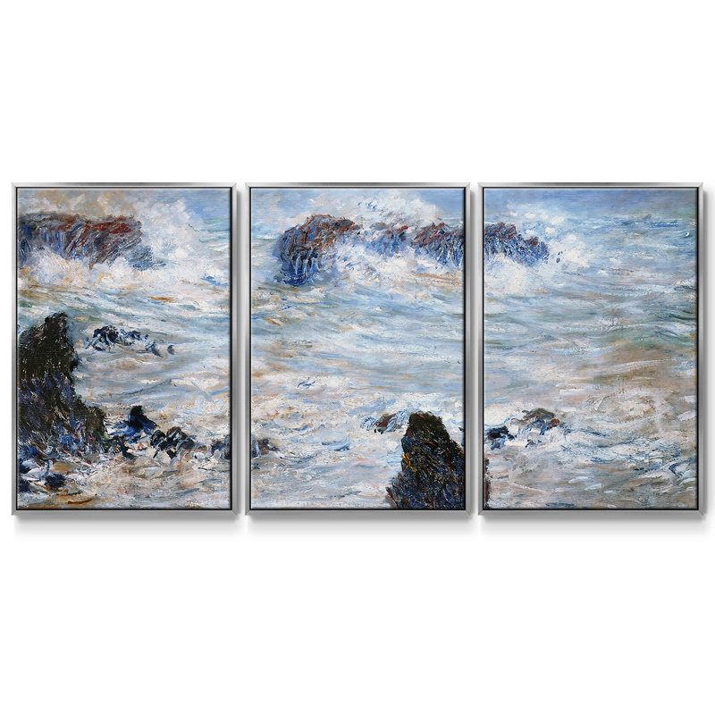 Tempête dans la belle 3 pièces, H 36 po x l 75 po x P 2 po, Argent