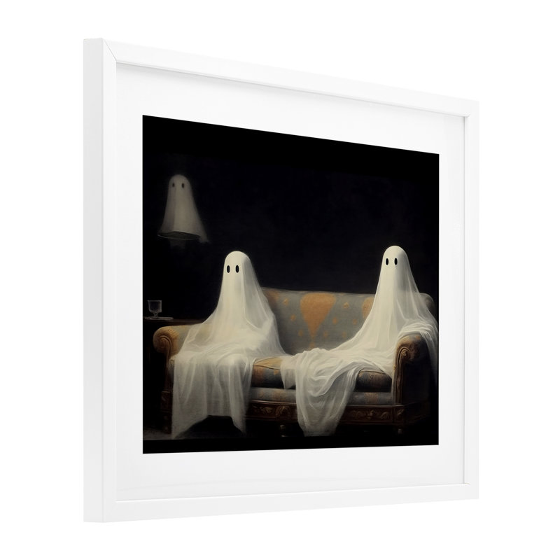 «Spooky Couch Ghost», reproduction sous verre encadrée, design par LSR Design Studio, H 17 po x l 21 po, Cadre blanc côtier