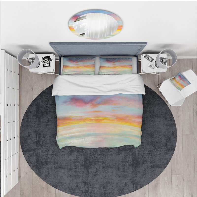 Nuage rose pastel et bleu pastel - ensemble de housse de couette traditionnel - microfibre de polyester