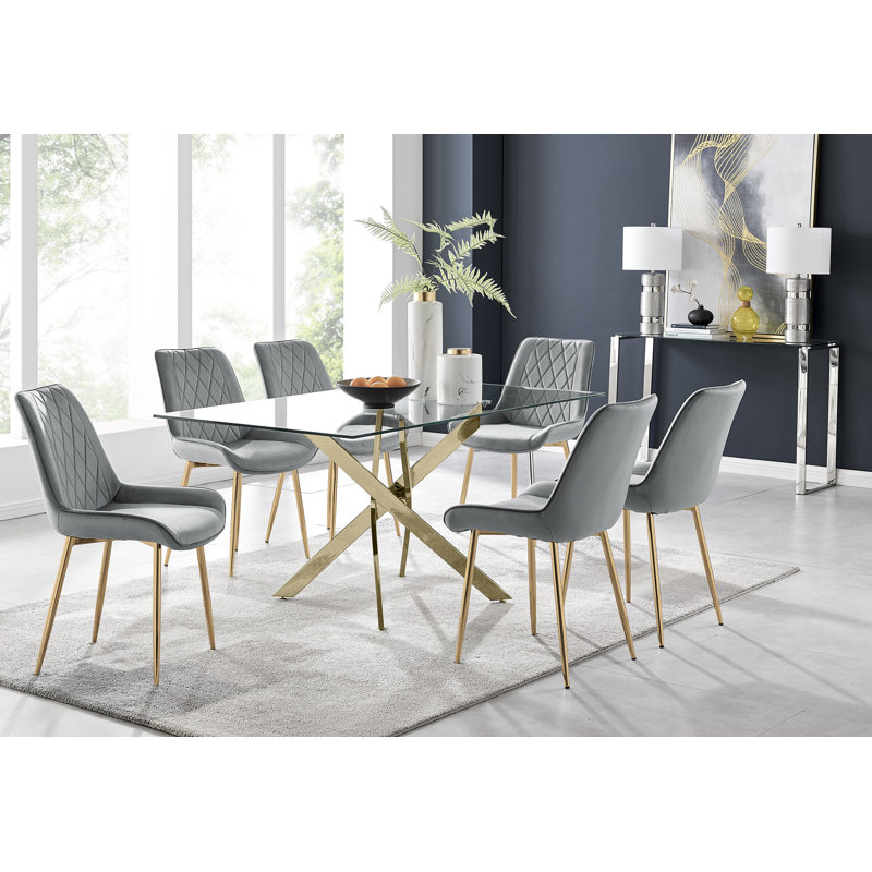 Ensemble de table de salle à manger Lenworth, Gris, Gold, Or