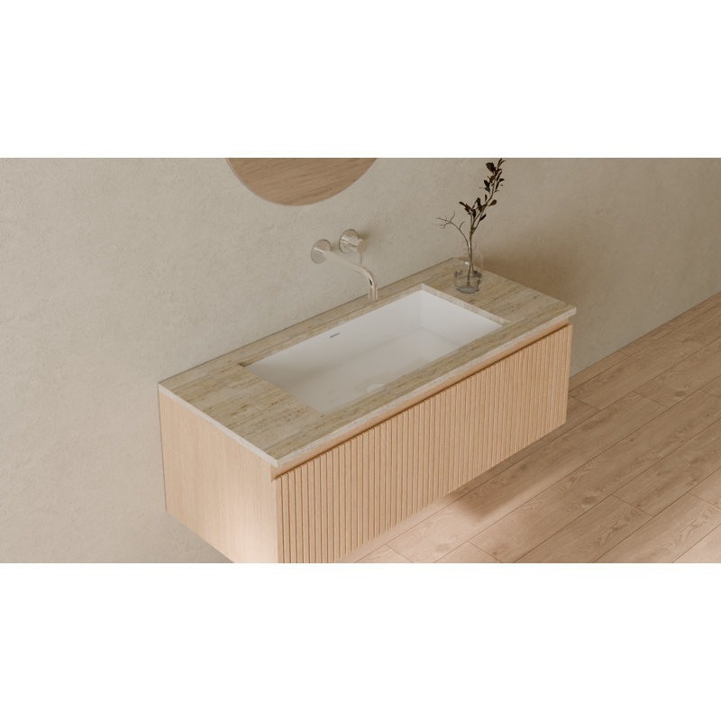 Lavabo de salle de bain encastré en résine 31,4 po x 16,7 po Badeloft UB-05-L-G blanc brillant, Blanc brillant