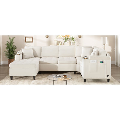 Canapés modulaires en nuage, tissu chenille de qualité supérieure avec coussins décoratifs moelleux, dossier rembourré capitonné, mousse haute densité, conception ergonomique, accoudoirs élégants et faciles à installer, convient aux chambres à coucher, beige