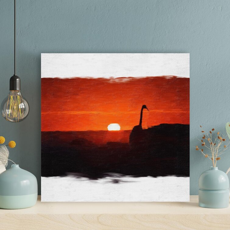 " Backlit Painting Of A Flamingo At Sunset " Painting Print on Canvas