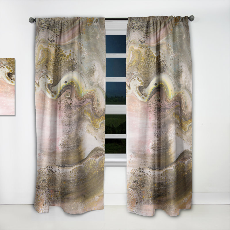 Abstrait brun, taches et rayures dorées - Rideau en velours moderne - 1 panneau, L 52 po x L 95 po