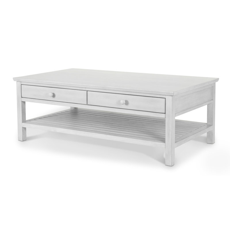 Geneva - Table basse à 2 tiroirs avec roulettes - Finition blanche vieillie