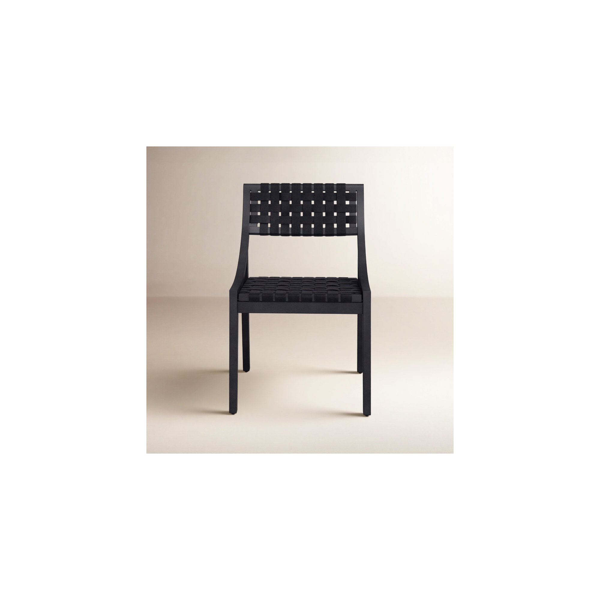 Florian Teak and Woven Full Grain Leather Side Chair, Black, Black