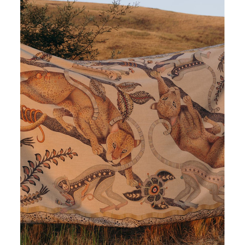 Monkey Tales Tablecloth - Linen, 138" L, Stone