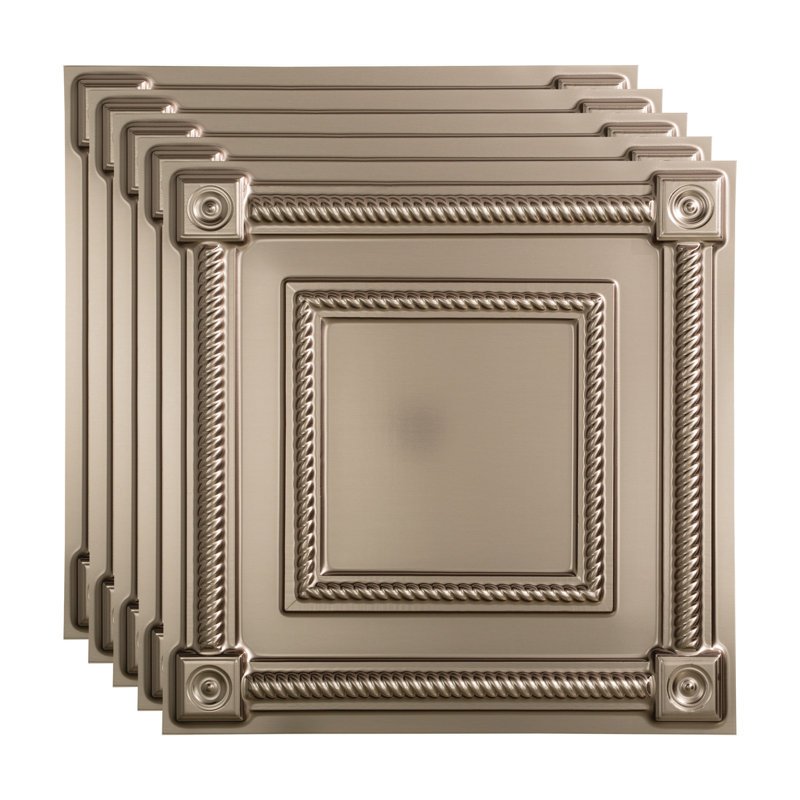 24'' L x 24'' W Textured Vinyl Drop-In Ceiling Tile, Brushed Nickel