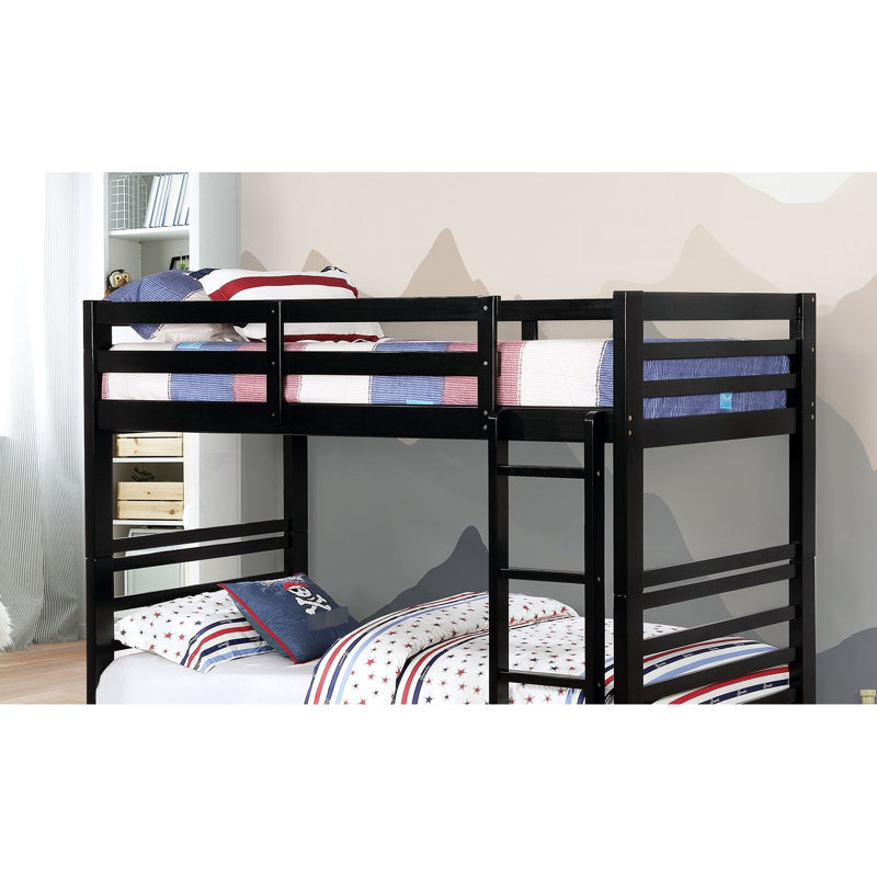 Lit simple superposé en bois massif noir de style transitionnel avec deux tiroirs et 10 pièces Lattes pour la chambre à coucher avec tiroirs,