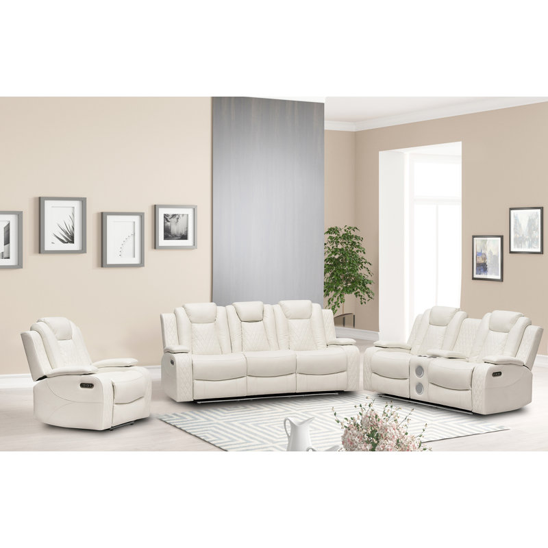Ensemble de salon en similicuir 3 pièces, Blanc