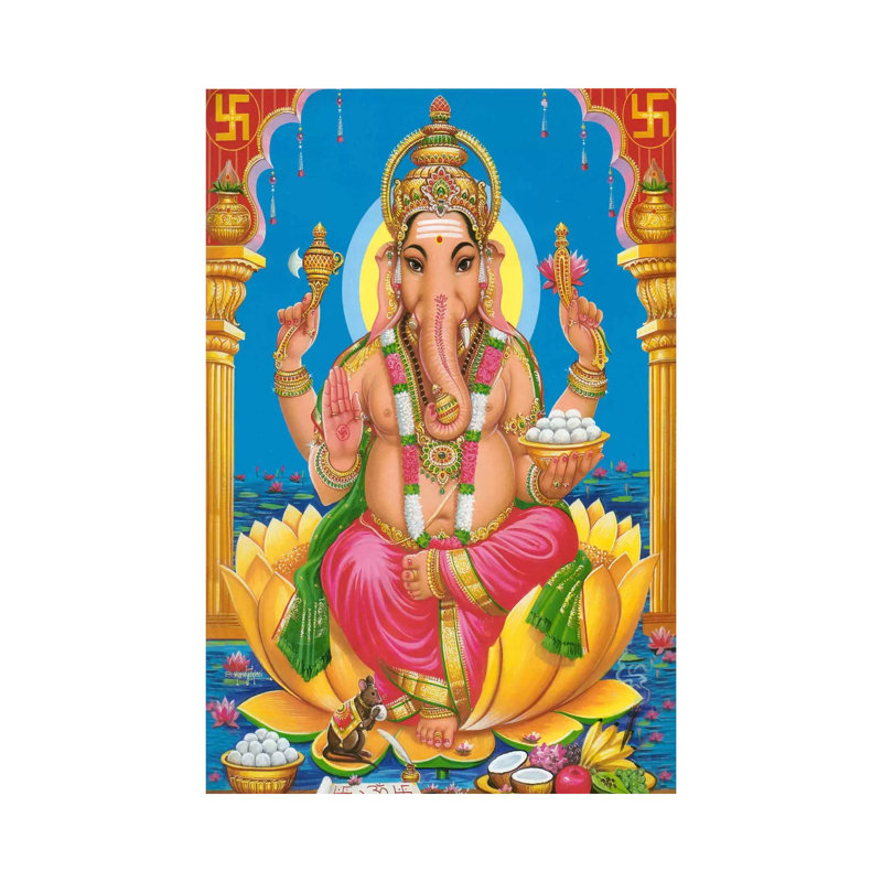 Ganesha Hindu God Fine Art - Wrapped Canvas Painting, 20.32 cm H x 30.48 cm W