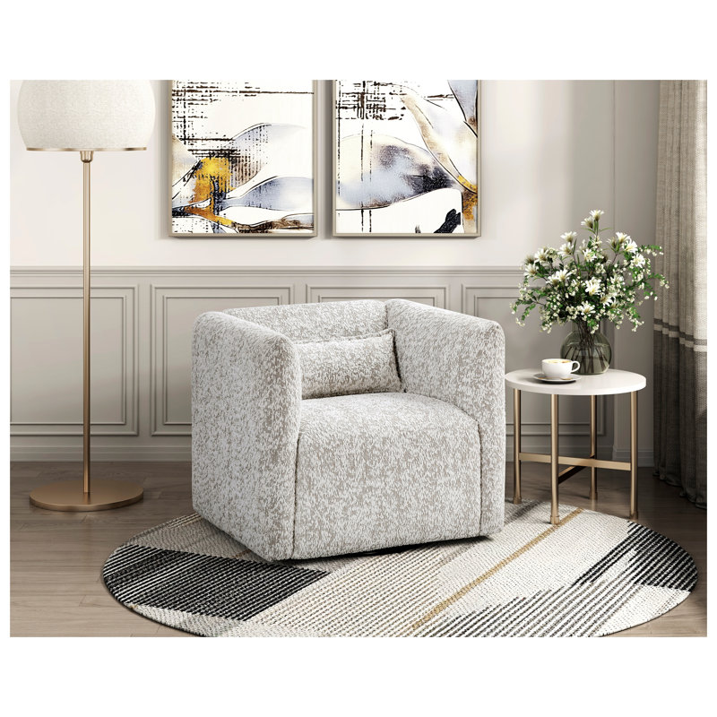 Fauteuil pivotant gris moderne avec revêtement en tissu jacquard et coussin lombaire, Rembourrage en mousse grise