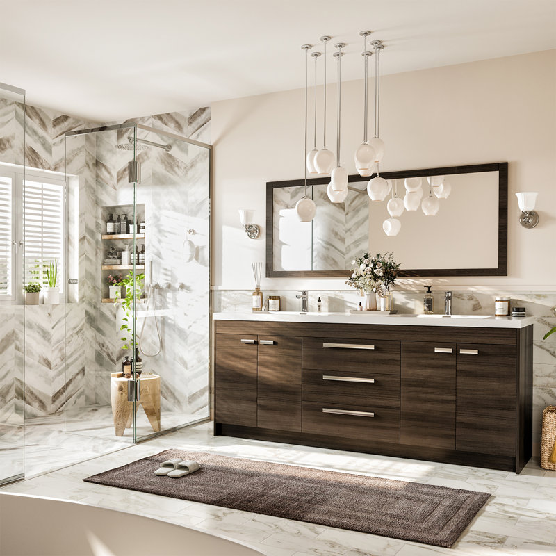 Ensemble de meuble-lavabo double Wauconda, Gris, 84"