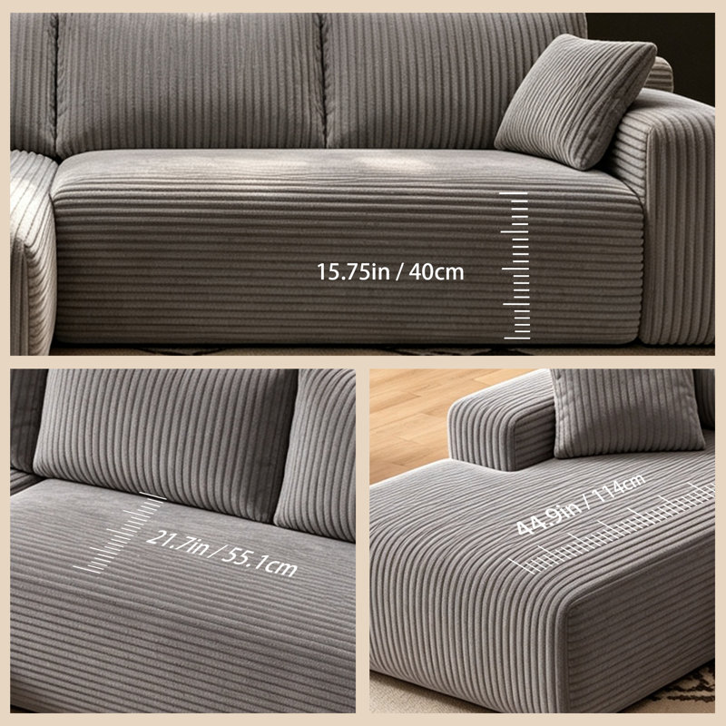 Canapé modulaire Boneless de 96 po Cloud, Orienté à droite, grey