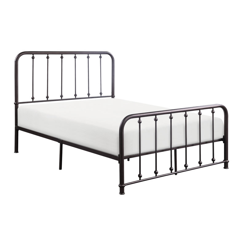 Mobilier de chambre à coucher: Lit plateforme double en métal bronze foncé - Élégants accents avec revêtement pour tête de lit et