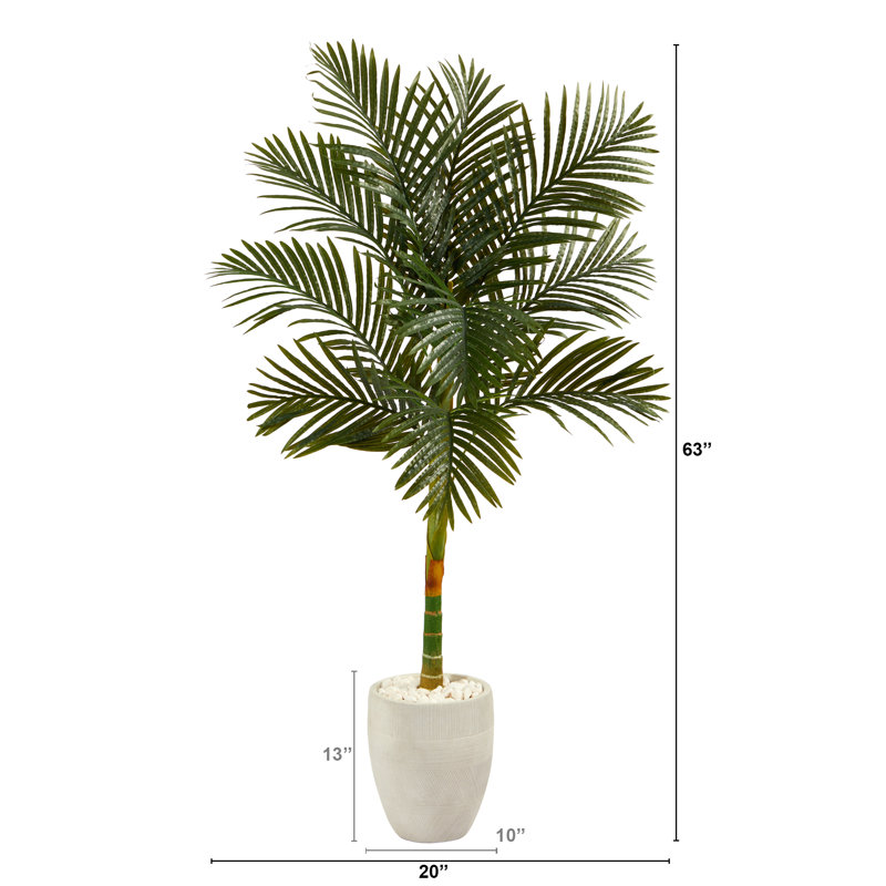 Faux Palm Tree in Clay Planter, 63" H x 20" W x 20" D