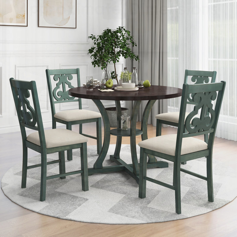 Ensemble de table de salle à manger 5 pièces avec pieds de forme spéciale et tablette de rangement, parfait pour les repas en famille et les invités