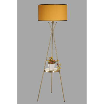 Stylish Floor Lamp with Metal Body, Mustard Color, 62.2 in Total Height | 17.7 in Cap Diameter, 19.7 in Foot Diameter | E27 Socket, Max 40W | On/Off Switch on Cable | Perfect for Glam & Modern Decor