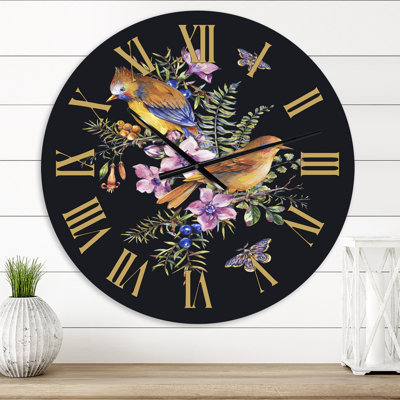 Little Bird On Colourful Bouquet Of Wildflowers II - Traditional wall clock
