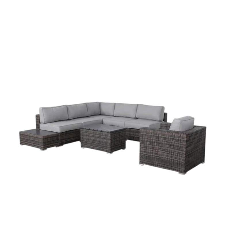 Ensemble de conversation de patio en osier pour 5 personnes avec coussins - entièrement assemblé