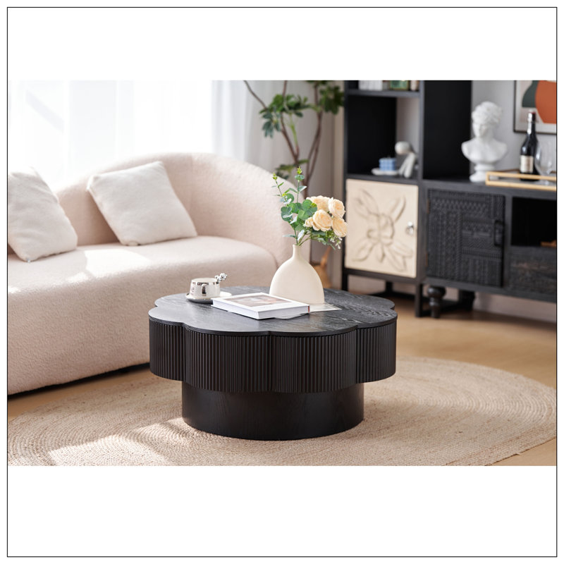 Table basse 31,50 "en forme de fleur avec rangement relevable, Noir