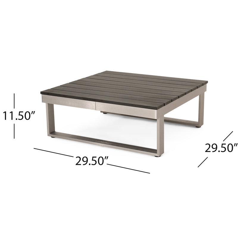 Table basse et de coin avec texture en aluminium kaki, 29,06 po Profondeur, largeur, hauteur de 27,43 po et poids de 46,3 lb, en nature