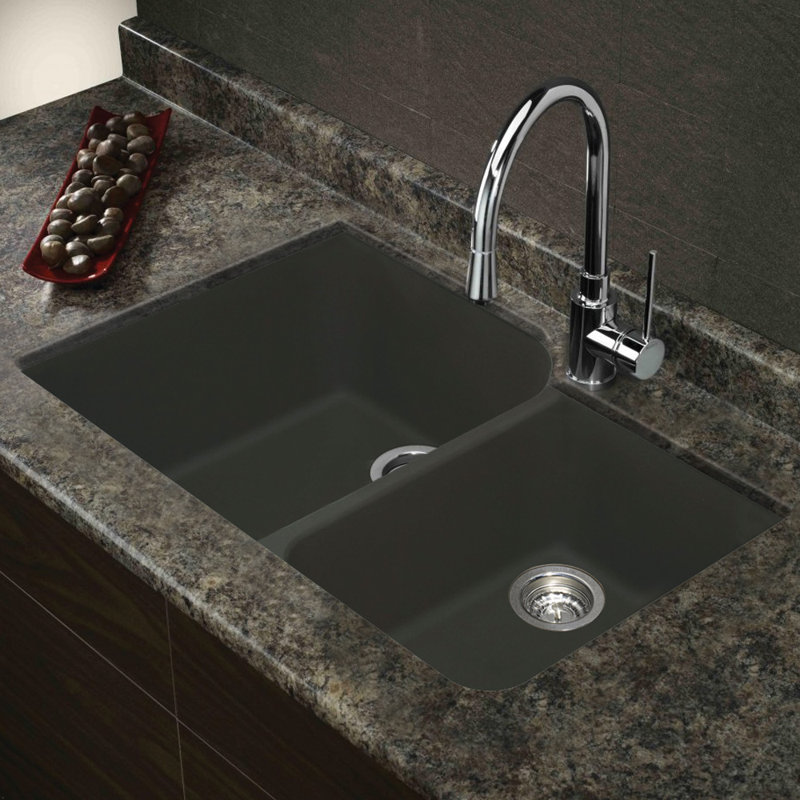 Évier de cuisine en granite double offset l 31 po x l 20 po Radius, Gris