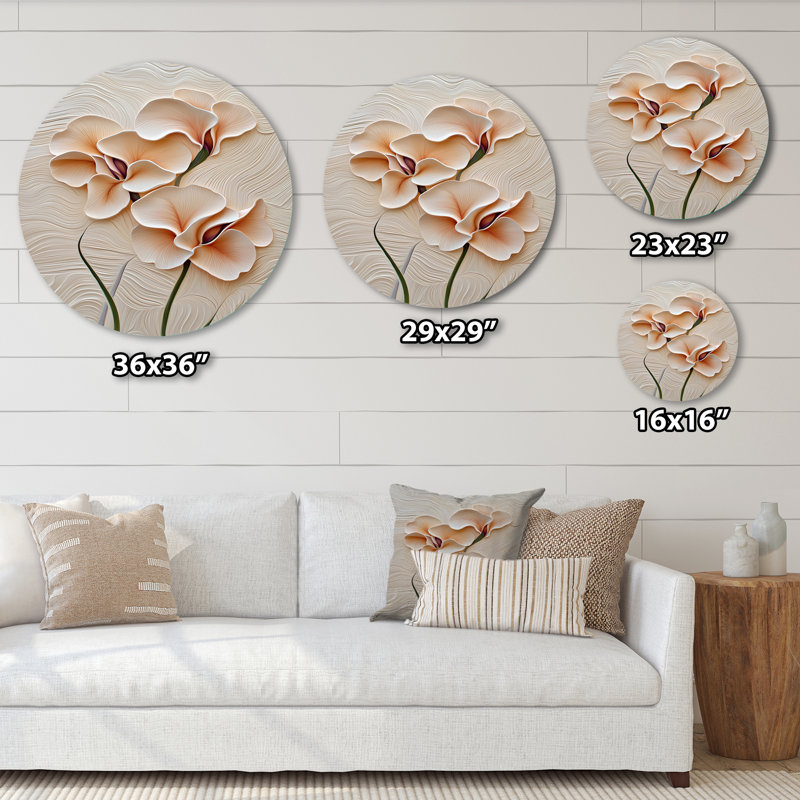 Beige Spring Sweet Pea - Modern Eclectic Round Wall Art, Contemporary Wall Art Round Metal Wall Art, 16" H x 16" W