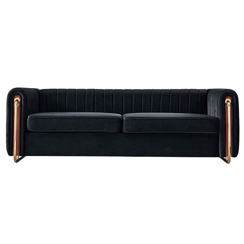 Canapé rembourré 84,25 po Nakesha, Velours noir