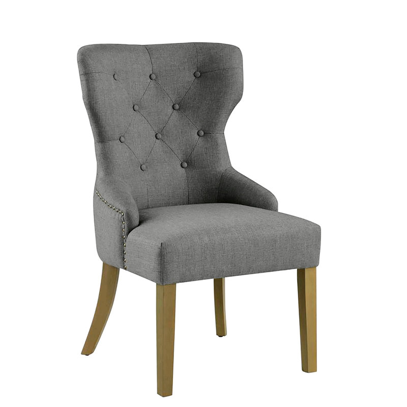 Grey Tufted Dining Chair With Rustic Smoke Finish, Elegant And Comfortable Seating