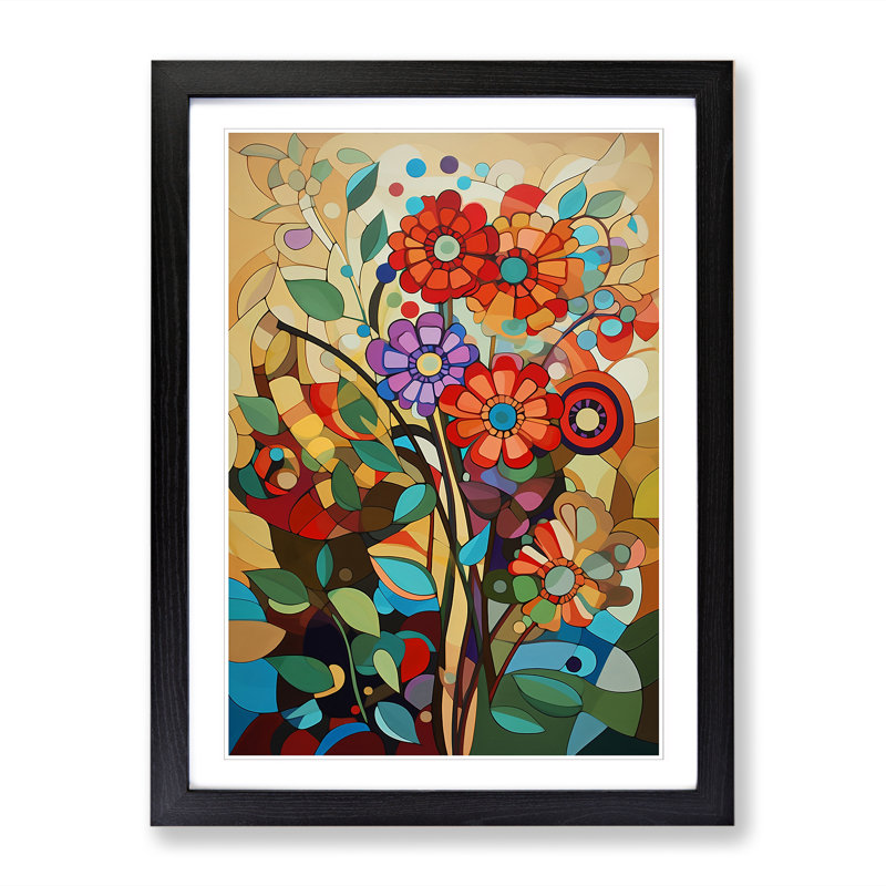 FRM-V0523-876X Flowers Constructivism Vol.5 1 Piece Single Picture Frame Wall Art, 46cm H x 34cm W x 2cm D, Black Framed